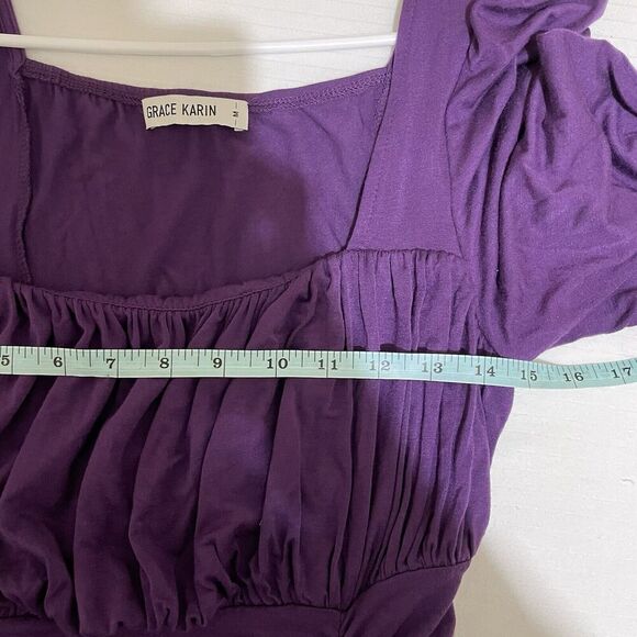 Y2K Purple Babydoll ruched long sleeve bodycon Dress M Whimsigoth Witchy Grunge - Picture 6 of 6